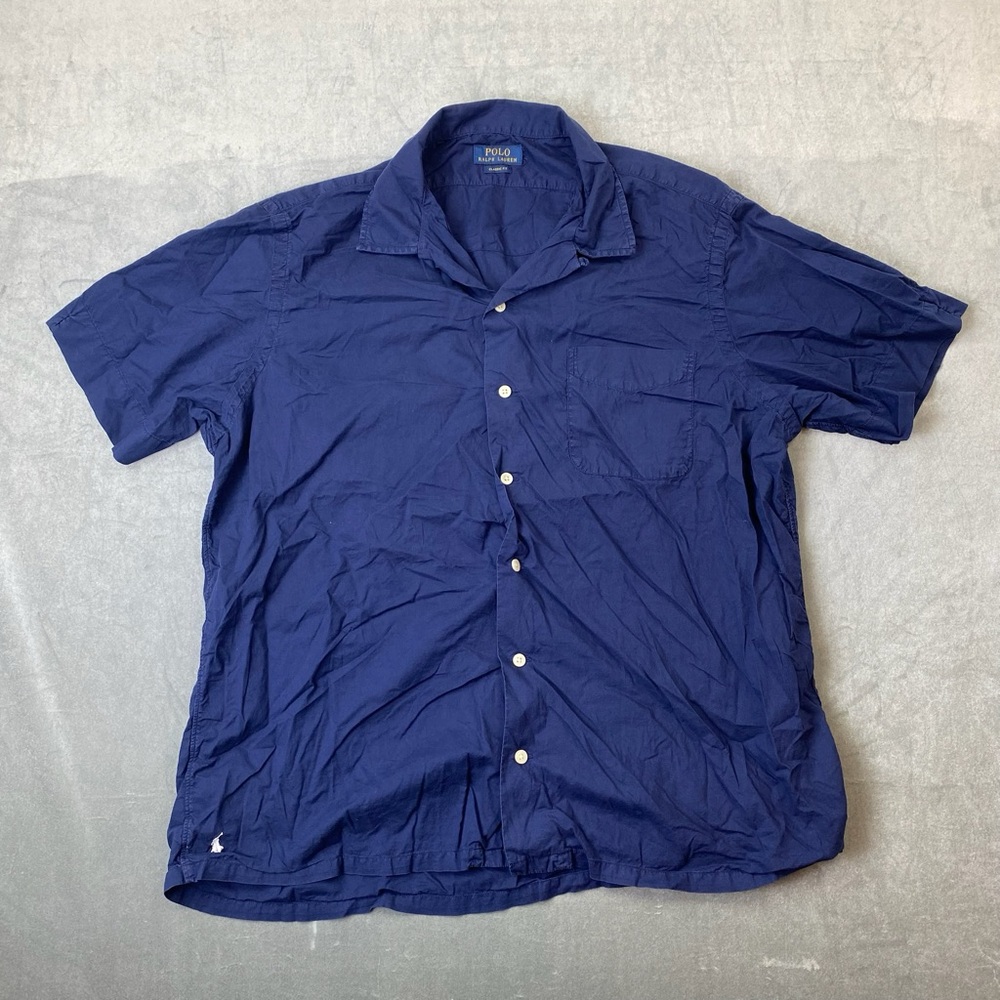 Polo Ralph Lauren Classic Fit Short Sleeve Button Up Shirt Navy Mens Size L